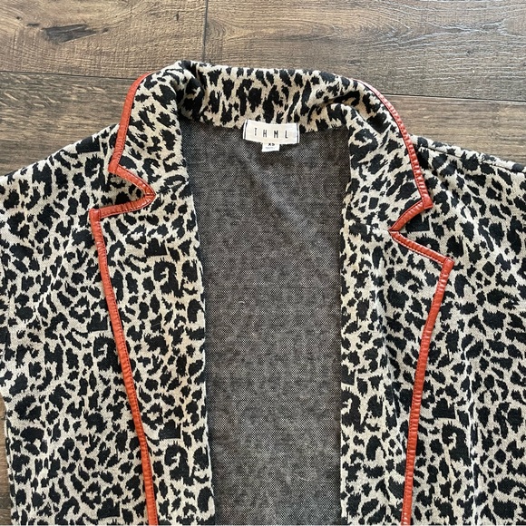 THML Leopard Animal Print Open Cardigan with Faux Leather - Picture 6 of 6
